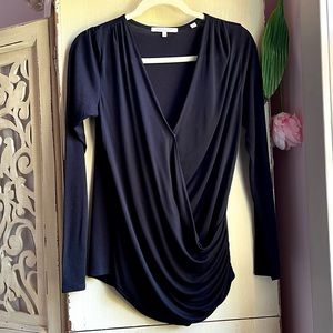 BELLA LUXX Drapey Soft Modal/Silk Wrap Front Top,  Size Med, Black. EUC.